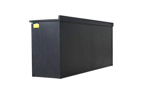 Heavy Duty Steel Workshop Workbench And Storage Cabinet Featuring Locking Drawers With Non Slip Liners Plus Two Secure Side Compartments side view of black workshop cabinet