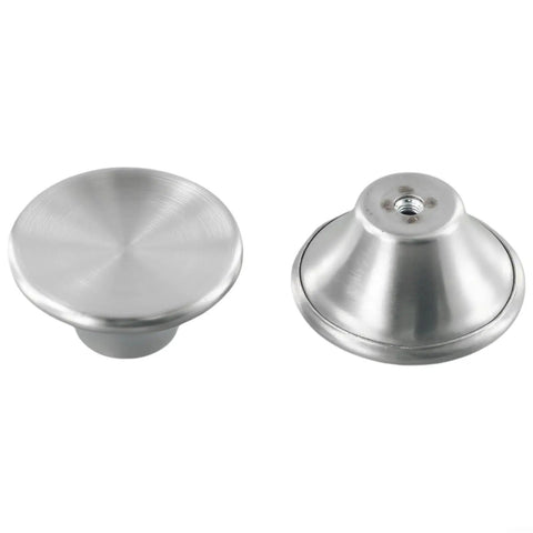 Upgrade Your Kitchen Gear With This Stainless Steel Pot Lid Knob Replacement Kit That Is Oven Safe And Heat Resistant, Featuring Durable Silver Handles And Screws For A Perfect Fit On Most Cookware To Keep Things Looking Fresh And Ready To Roll. two stainless steel pot lid knobs, one flat and one threaded