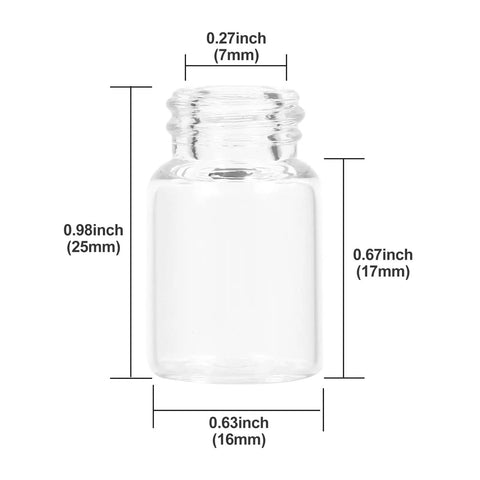Snatch This Pack Of Twelve Leakproof 2Ml Clear Borosilicate Glass Vials displayed with detailed dimensions for secure storage and testing.