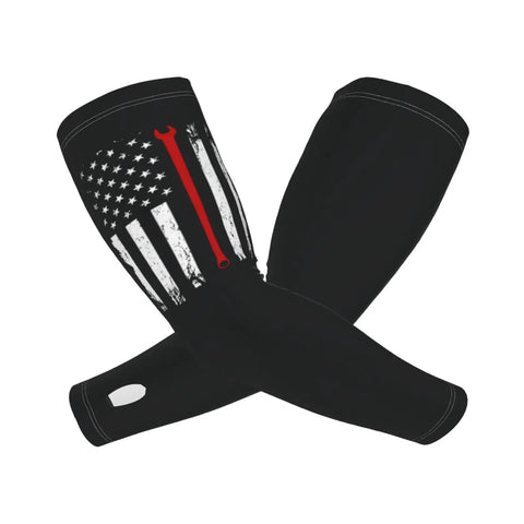Premium Ice Silk Cooling Arm Sleeves Straight Up Deliver Street Style Appeal With A Classic USA Flag Motif, black, stretchy, UV protective.