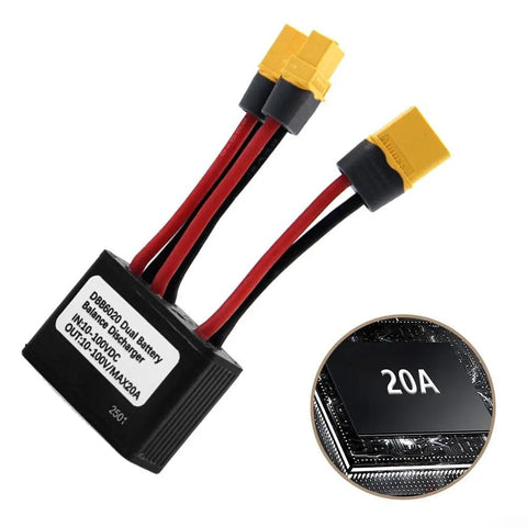 Go The Distance With This Radical Dual Battery Parallel Switcher For Your E Bike. Rock A 20A Smart Auto-Switching Tech To Double Your Capacity And Crush Longer Rides Without Sufferin' Range Anxiety On Your Electric Scooter Or Bike Setup Today. 20A black aluminum dual battery switcher with XT60 connectors