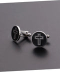 Cross Titanium Steel Cufflinks For Men Black Cross Shirt Fasteners on black surface
