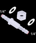 White plastic bulkhead hose-barb fittings union adapter with 1/4 inch ports and metal washers