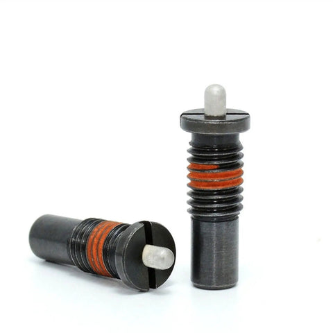 Rock Solid Carbon Steel Spring Plunger With Flange Mount Telescopic Index Finger Pin For Light Load Positioning Tasks Smooth Action No Fuss Setup For Shop Pros, with an orange ring and precision pin detail.