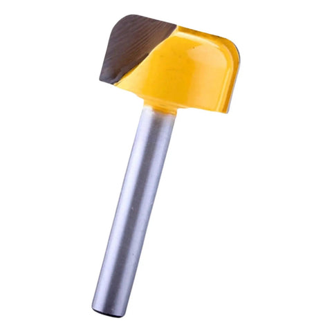 Premium 1/4 Inch Shank Flush Trim Router Bit For Wood Carving And Hinge Mortising with yellow tip and silver shank.