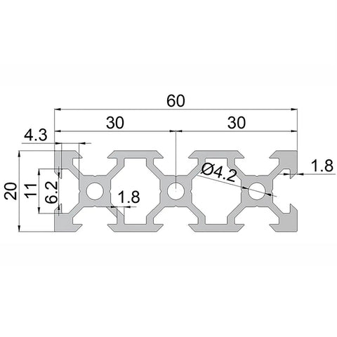 2060 Aluminum Extrusion 500mm Black V Slot 20x60mm, 2 Pack Anodized European Standard Linear Rail Frame For 3D Printers, CNC, Laser Engravers, Built To Last, Automation, Workbenches, DIY Projects cross-section drawing