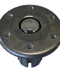 Heavy Duty Plastic Table Base With Slick Rust Proof Black Coating That Snaps Right Onto Any Two Three Eighths Inch Uni Lock Post Seven Inch Round Design with visible mounting holes.