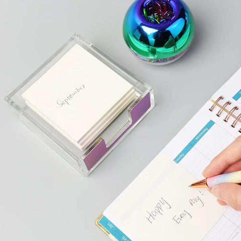 Magnetic Paper Clip Holder And Clear Sticky Note Dispenser Set For Your Desk 100 Clip Capacity Post It Note Organizer Rainbow Acrylic Desk Accessory With Modern Rainbow Finish For Office