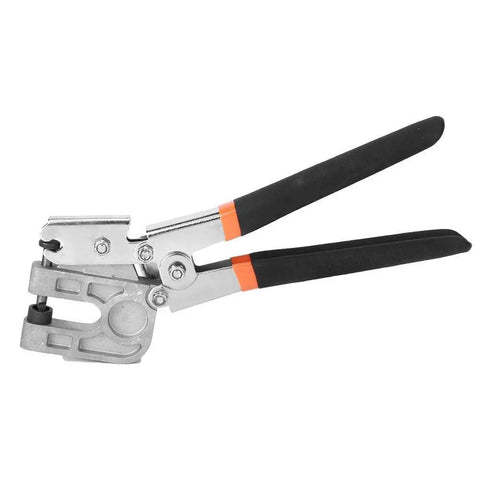 Heavy Duty Stud Crimping Tool For Drywall 10 Inch Steel Alloy Pliers with black handles, side view