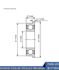 Top Shelf Miniature F606 2RS Flanged Ball Bearings featuring dimensions of 6x17x6mm for precise applications.