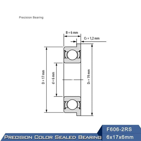 Top Shelf Miniature F606 2RS Flanged Ball Bearings featuring dimensions of 6x17x6mm for precise applications.