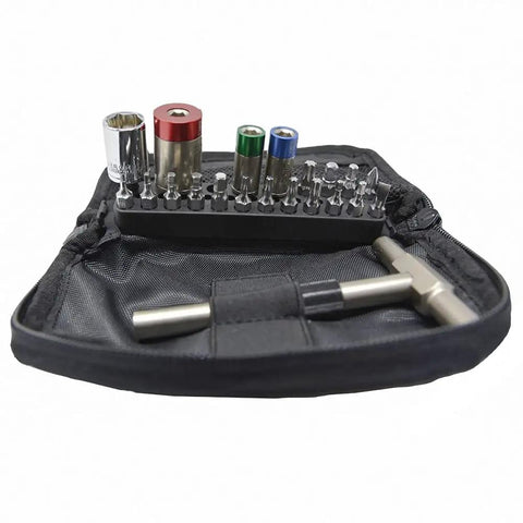 Field Ready Torque Limiter Kit With 65 In-Lbs, 25 In-Lbs, And 15 In-Lbs, socket, adapters, bits, zippered case on display.