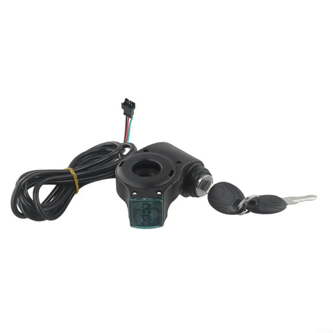 Thumb Throttle With Key Lock For Electric Bikes And Scooters 24V To 72V Power Switch with two keys and voltage display.