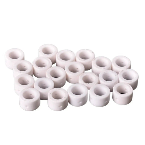Top Tier Plasma Cutter Consumables Kit With Heavy Duty Nozzle Shields And Long Lasting Electrodes For LG40 Torch Cutting Machines. White ceramic rings for plasma cutting. 65 piece set.
