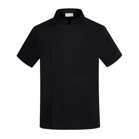 2 Pack Short Sleeve Chef Coat, Unisex Kitchen Uniform with Button Closure, Flexible Cook Shirt, Durable Restaurant Workwear for Summer in black.