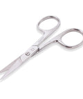 Curved Micro Serrated Eyebrow Scissors Made From Surgical Grade Stainless Steel For Precise Grooming And Trim shown on a white background