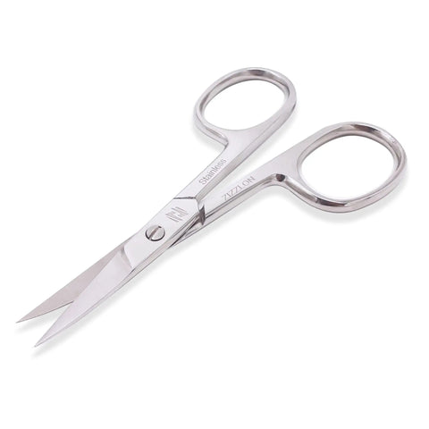 Curved Micro Serrated Eyebrow Scissors Made From Surgical Grade Stainless Steel For Precise Grooming And Trim shown on a white background