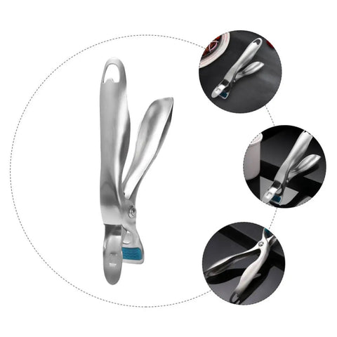 Heavy Duty Stainless Steel Plate Lifter Clamp With A Rock Solid Grip And Smart Anti Scald Bow Clip For Zero Stress Hot Casserole Handling In Your Kitchen, showcasing its ergonomic design.