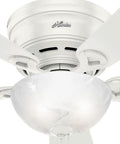 Indoor Low Profile Ceiling Fan With LED Light And Pull Chain Control 42 Inch, fresh white color, close-up of motor and light fixture