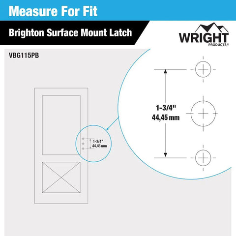 Diagram showing dimensions for Serenade Brighton Surface Mount Door Latch installation for screen and storm doors.