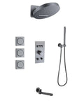 CUTPOIY Gray Shower System with Handheld Wall-Mounted Shower Faucet Set Rain Shower System featuring 180° rotating faucet.