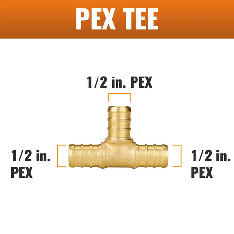 One Half Inch PEX Tee Fittings Pack Of 25 Lead Free Brass Plumbing Fittings NSF Certified UPC Compliant For Drinking Water ASTM F1807