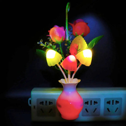 Two Pack Plug In LED Night Light With Auto Dusk To Dawn Sensor Half Watt Energy Saving Lamp Dream Nightlight Rose Flower Mushroom Lights