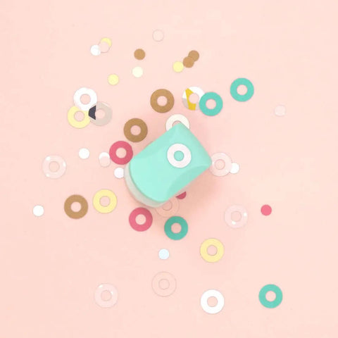 Circle Punch With Reinforcing Ring And Snap Lever For Paper Crafting, Scrapbooking And DIY Card Making with colorful paper grommets