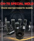 30 Piece Round Hole Punch Die Set For CH 70 Hydraulic Punch Machine, heavy duty metal dies, chrome steel, displayed with cityscape backdrop