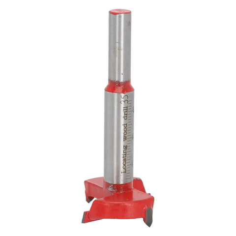 Red drill bit from 35mm Hinge Boring Jig Kit with Hole Locator, Red Drill Bit and Wrench for Furniture Cabinets