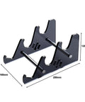 Transparent Acrylic Keyboard Display Stand For Up To Three Keyboards, side view showing dimensions and slots for keyboard placement