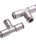 Push To Connect 1/4 Inch Tube 3 Way Tee Pneumatic Fittings Nickel Plated Copper Quick Connector For Air Bags Brakes And Air Compressors