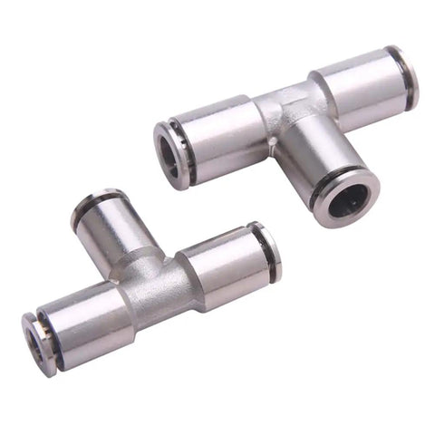 Push To Connect 1/4 Inch Tube 3 Way Tee Pneumatic Fittings Nickel Plated Copper Quick Connector For Air Bags Brakes And Air Compressors