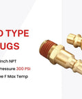 Industrial Type D 1/4 Inch NPT Brass Quick Connect Air Hose Fittings Kit, 7-Piece Coupler And Plug Set with sealant