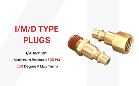 Industrial Type D 1/4 Inch NPT Brass Quick Connect Air Hose Fittings Kit, 7-Piece Coupler And Plug Set with sealant