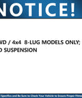 Text image displaying notice for 4WD / 4x4 8-lug models only, HD suspension