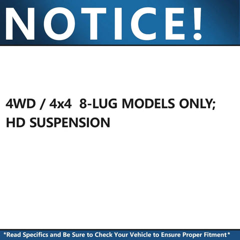 Text image displaying notice for 4WD / 4x4 8-lug models only, HD suspension