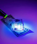 Rechargeable Inspection Pen Light With 450 Lumen Flood And 140 Lumen Spot, 365 Nm UV Light, illuminating currency and card