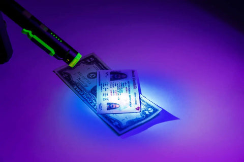 Rechargeable Inspection Pen Light With 450 Lumen Flood And 140 Lumen Spot, 365 Nm UV Light, illuminating currency and card