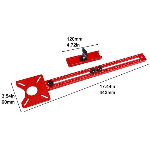 Slick 4 In 1 Router Milling Groove Bracket With Heavy Duty Aluminum Circle Cutting Jig dimensions 17.44in length, red color.