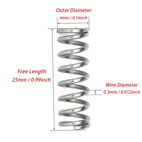 Image of 150Pcs Compression Springs Set 304 Stainless Steel Small Coil Springs, showing dimensions and rust-resistant features.