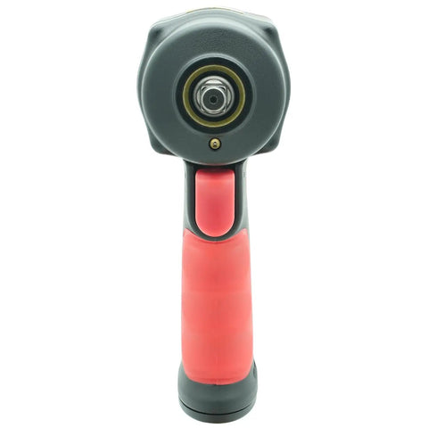 Front view of 3/8-Inch Stubby Air Impact Wrench, compact pneumatic tool with durable handle, for engine bay and brake maintenance.