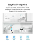 EasyMesh-compatible home setup using AX3000 WiFi 6 Range Extender with Ethernet Port in a modern interior, RE715X, boosts WiFi coverage