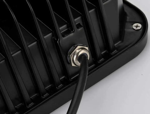 Close-up of the connector on the Gritproof Rechargeable Led Work Light With Solar Panel And Remote Control 200 Watt.