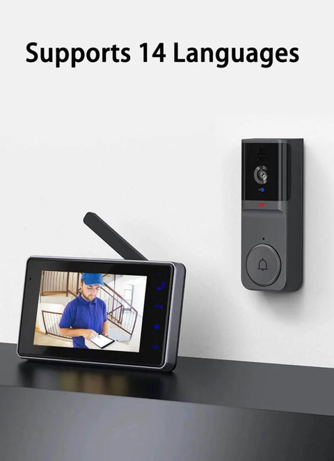 Wireless Video Doorbell Camera With No Subscriptions And Bluetooth Pairing, Real Time Two Way Intercom, 1080P Video, 4.3 Inch Monitor