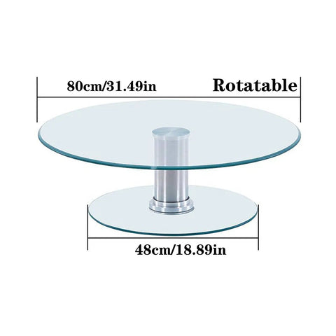 80 Centimeter Double Layer Tempered Glass Lazy Susan Turntable 360 Degree Round Transparent Rotating Tray For Dining Table Anti Collision Edge Dope Serving Organizer