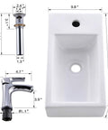 Corner Vessel Sink Kit With Faucet and Drain 18x10 Inch Small White Porcelain Wall Mount Vanity Sink Space Saving Rectangular Hand Wash Basin