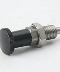 Boss Level Self Locking Indexing Plunger M10 Through M16 with rugged aluminum knob and fine thread design viewed from side.