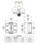 TruClose Built To Last Heavy Duty Round Gate Hinges For Fence Frames Self Closing With Alignment Legs And Round Adapters Fits Post 48mm to 51mm Or 73mm Diameter For Gates Up To 60kg 132lbs. technical dimensions diagram
