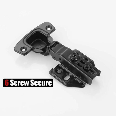 Black Stainless Frameless Cabinet Hinges, 100 Degree Soft Close, Full Overlay, 35mm Cup for 14 To 22mm Doors, 6 screw secure